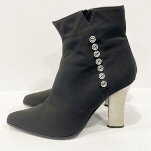 Casadei Made In Italy Black Nylon Womens Sock Booties Boots Metal Heels‎ Sz 8.5